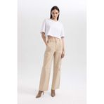 DeFacto Straight Fit Geniş Paça Yüksel Bel Kargo Cepli Gabardin Pantolon, 10-12 Yaş, B1450AX23AU, Bej-BG159, Kız çocuk