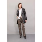DeFacto Straight Fit Leopar Gabardin Palazzo Pantolon Yüksek Bel Cepli Uzun, 34, D1229AX24AU, Bej, Kadın