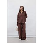 DeFacto Straight Fit Modal Kumaş Palazzo Pantolon Yüksek Bel Uzun Boy, 42, E9103AX25SM, Kahve-BN226, Kadın