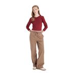 DeFacto Straight Fit Poplin Pantolon Basıc Cepli Lastikli Bel Bağcıklı, 38, 3163409, Kahve, Kadın
