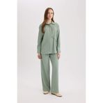 DeFacto Straight Fit Standart Paça Krinkıl Kumaş Pantolon, 38, D8680AX25SP, Yeşil-GN1107, Kadın