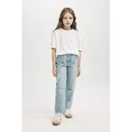 Defacto Straight Fit Yırtık Detaylı Düz Paça Cepli Jean Pantolon Kız Çocuk, 9/10 Yaş (140cm), D3370A824WN, Mavi, Kız Çocuk