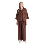 DeFacto Straight Wide Geniş Paça Keten Karışımlı Pantolon, 38, F9267AX25AU, Kahve-BN320, Kadın