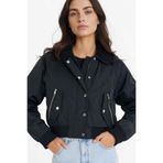 DeFacto Su Geçirmez Polo Yaka Crop Mont, M, E8699AX25AU, Siyah-BK27, Kadın