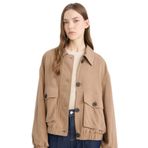 DeFacto Su Geçirmez Regular Fit Polo Yaka Pamuk Astarlı Keten Karışımlı Mont, M, Regular Fit Polo Yaka Mont, Kahve-BN561, Kadın