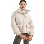 DeFacto Su İtici Oversize Fit Geniş Kalıp Dik Yaka Fermuarlı Çıtçıtlı Cepli Şişme Mont, L, Oversize Fit Dik Yaka Şişme Mont, Bej-BG779, Kadın