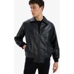 DeFacto Su İtici Regular Fit Gömlek Yaka Fermuarlı İç Cepli Suni Deri Mevsimlik Ceket Mont C5843AX25AU - Siyah-BK27 - XL