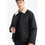 DeFacto Su İtici Rüzgar Geçirmez Slim Fit Dar Kesim Suni Kürklü Polo Yaka Astarlı Fermuarlı Cepli Mont, XXL, Su İtici Rüzgar Geçirmez Slim Fit Suni Kürklü Polo Yaka Mont, Siyah, Erkek