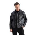 DeFacto Su İtici Slim Fit Çıtçıtlı Mont Dar Kesim Suni Deri Gömlek Yaka Cepli Siyah XL