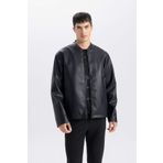 DeFacto Su İtici Slim Fit Dar Kesim Dik Yaka Fermuarlı Suni Der Ceket Mont D8525AX25SP