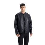 DeFacto Su İtici Slim Fit Dar Kesim Dik Yaka Fermuarlı Suni Deri Mont Siyah XXL