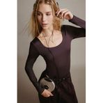 DeFacto U Yaka Uzun Kollu Çıtçıtlı Body, M, F8042AX25AU, Kahve-BN549, Kadın