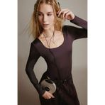 DeFacto U Yaka Uzun Kollu Çıtçıtlı Body, S, F8042AX25AU, Kahve-BN549, Kadın