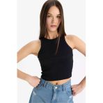 Defacto U0357azbk81 Siyah Fıtted Halter Yaka Fitilli Kaşkorse Atlet