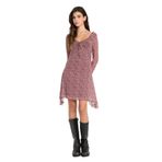 DeFacto V Yaka Çiçekli Tül Uzun Kollu Mini Elbise, XS, F8195AX25SM, Bordo-BR248, Kadın