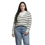 DeFacto V Yaka Çizgili Triko Kazak, 3XL, 3113229, Ekru, Kadın