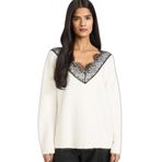 DeFacto V Yaka Dantel Detaylı Triko Kazak, S, G8551AX25WN, Ekru-ER100, Kadın