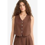 Defacto V Yaka Keten Karışımlı Blazer Yelek, 38, V Yaka Keten Karışımlı Blazer Yelek, Kahve, Kadın, E1993AX25AU
