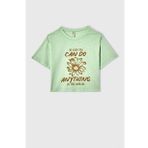 DeFacto V5409A621HS Baskılı Kısa Kollu Crop Ekru Kız Çocuk T-Shirt
