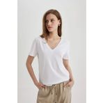 DeFacto W9578AZ/WT79 Beyaz Kadın T-shirt