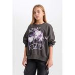 DeFacto Wednesday Oversize Geniş Kalıp Bisiklet Yaka Sweatshirt Kız Çocuk, 7-8 Yaş, D6063A824WN, Antrasit-AR227, kız-çocuk