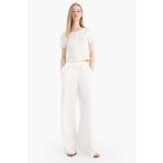 DeFacto Wide Leg Beli Lastikli Krep Pantolon, 34, D8160AX25SM, Beyaz-WT32, Kadın
