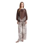 DeFacto Wide Leg Cep Detaylı Geniş Paça Keten Karışımlı Desenli Pantolon, 38, F9266AX25AU, Ekru-ER105, Kadın