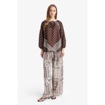 DeFacto Wide Leg Cep Detaylı Geniş Paça Keten Karışımlı Desenli Pantolon, 40, F9266AX25AU, Ekru-ER105, Kadın