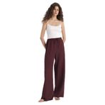 DeFacto Wide Leg Cepli Yüksek Bel Standart Boy Keten Karışımlı Pantolon, 36, F5024AX25SP, Bordo-BR285, Kadın
