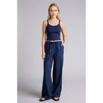 DeFacto Wide Leg Çift Cepli Beli Lastikli Standart Boy Keten Karışımlı Pantolon, 34, E1981AX25SM, Lacivert-NV125, Kadın