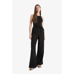 DeFacto Wide Leg Çift Cepli Beli Lastikli Standart Boy Keten Karışımlı Pantolon, 34, E1981AX25SMBK27-1013002, Siyah, Kadın