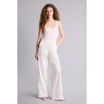 DeFacto Wide Leg Çift Cepli Beli Lastikli Standart Boy Keten Karışımlı Pantolon, 36, E1981AX26SM, Beyaz, Kadın