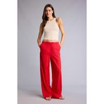 DeFacto Wide Leg Çift Cepli Beli Lastikli Standart Boy Keten Karışımlı Pantolon, 36, E1981AX26SM, Kırmızı, Kadın