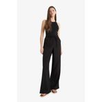 DeFacto Wide Leg Çift Cepli Beli Lastikli Standart Boy Keten Karışımlı Pantolon, 38, E1981AX25SMBK27-1013002, Siyah, Kadın