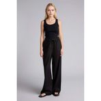 DeFacto Wide Leg Çift Cepli Beli Lastikli Standart Boy Keten Karışımlı Pantolon, 38, E1981AX26SM, Siyah, Kadın