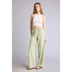 DeFacto Wide Leg Çift Cepli Beli Lastikli Standart Boy Keten Karışımlı Pantolon, 38, E1981AX26SM, Yeşil, Kadın
