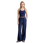 DeFacto Wide Leg Çift Cepli Beli Lastikli Standart Boy Keten Karışımlı Pantolon, 40, E1981AX25SM, Lacivert-NV125, Kadın