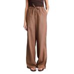 DeFacto Wide Leg Çift Cepli Beli Lastikli Standart Boy Keten Karışımlı Pantolon, 40, E1981AX26SM, Kahve, Kadın