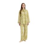 DeFacto Wide Leg Desenli Beli Lastikli Keten Karışımlı Geniş Paça Pantolon, 46, D8188AX25SP, Yeşil-GN698, Kadın