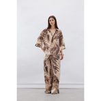 DeFacto Wide Leg Desenli Modal Kumaş Palazzo Pantolon Yüksek Bel Düz Geniş Paça, 40, E8599AX25SM, Bej-BG310, Kadın