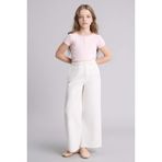 DeFacto Wide Leg Düz Paça Gabardin Pantolon Kız Çocuk, 9-10 Yaş, G0604A826SM, Beyaz-WT34, Kız çocuk