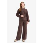 DeFacto Wide Leg Düz Paça Pantolon Kahverengi, 3XL, G5323AX25AU, Kahve-BN450, Kadın