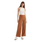 DeFacto Wide Leg Geniş Bol Paça Beli Lastikli Bürümcük Pantolon, L, C0200AX24SP, Kahve-BN348, Kadın