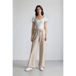 DeFacto Wide Leg Geniş Paça Keten Karışımlı Pantolon Kargo Cepli Yüksek Bel, 34, C0964AX24SM, Bej-BG155, Kadın