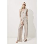 DeFacto Wide Leg Geniş Paça Uzun Boy Keten Karışımlı Kumaş Palazzo Pantolon, 38, E0112AX25SP, Bej, Kadın