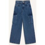 DeFacto Wide Leg Kargo Geniş Bol Paça Pamuklu Jean Pantolon Kız Çocuk D7091A825SM - 13 - 14 Yaş - Mavi-NM39