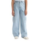 DeFacto Wide Leg Kargo Geniş Paça Jean Pantolon Kız Çocuk, 7-8 Yaş, E5878A825AU, Mavi-NM39, Kız çocuk