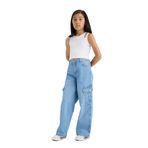 DeFacto Wide Leg Kargo Geniş Paça Jean Pantolon Kız Çocuk, 7-8 Yaş, E5879A825AU, Mavi-NM28, Kız Çocuklar