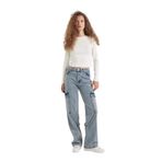 DeFacto Wide Leg Kargo Yüksek Bel Uzun Jean Yıkamalı Pantolon, 32, 25K801005122, Açık Mavi, Kadın