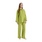 DeFacto Wide Leg Keten Karışımlı Geniş Paça Pantolon, 44, D8187AX25SPGN698, Yeşil, Kadın